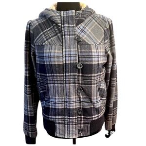 Aeropostale Gray/Navy/Light Blue Plaid Wool Blend Outdoors Coat  Size=Jrs Medium